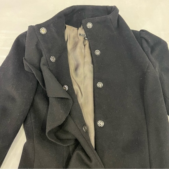 Sisley Cashmere Wool Pea Coat Jkt Blazer Black Velvet Soft Ruffle Snap Up Small - Picture 9 of 13